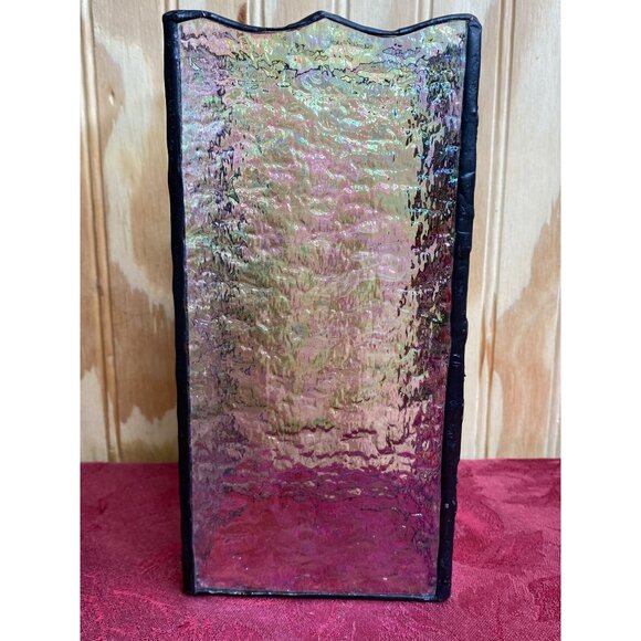 Stained Glass Poinsettia Candle Cover Votive Handcrafted 8" x 3.75" x 3.5" - Picture 3 of 13